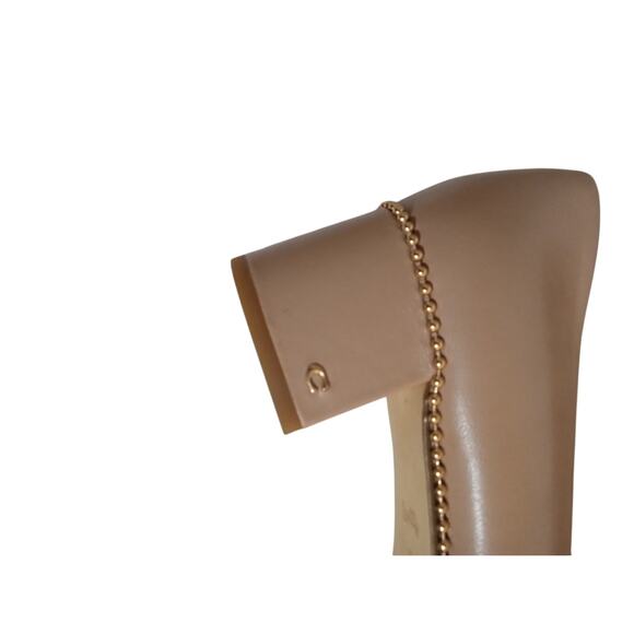 Coach Willa Leather Gold Studded Pointed Toe Block Heels Biege Size 10 - Picture 6 of 11